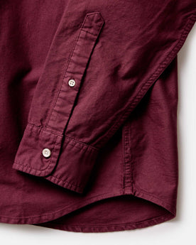 material shot of the cuff on The Jack in Burgundy Oxford, Wovens by Taylor Stitch