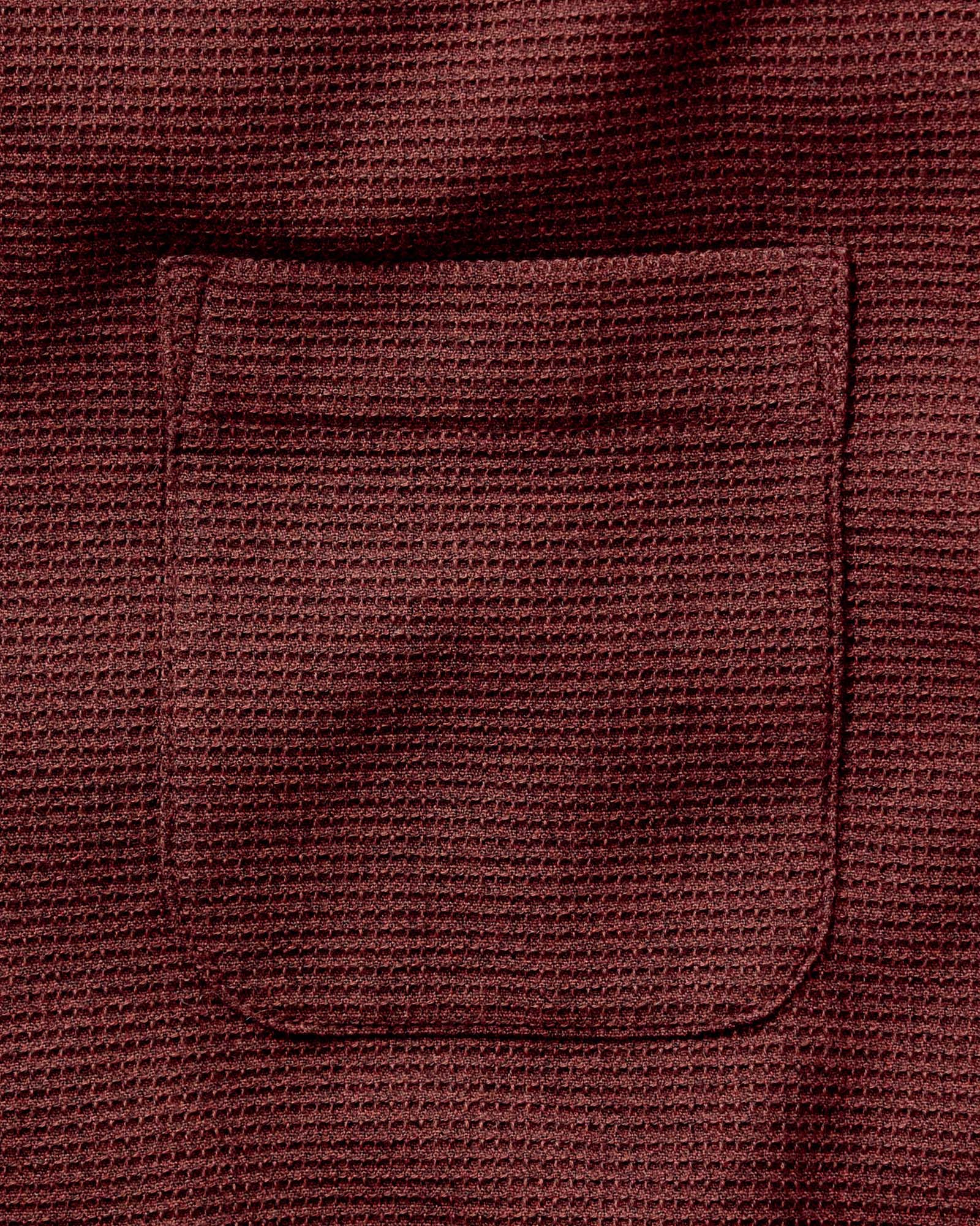 material shot of the collar on The Jack in Burgundy Waffle, Wovens by Taylor Stitch