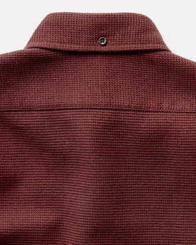 material shot of the button down collar on The Jack in Burgundy Waffle, Wovens by Taylor Stitch