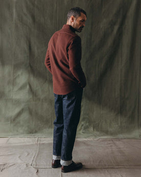 fit model showing the front of The Jack in Burgundy Waffle, Wovens by Taylor Stitch