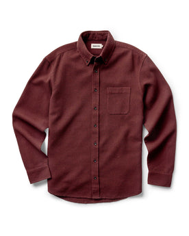 fit model showing the back of The Jack in Burgundy Waffle, Wovens by Taylor Stitch