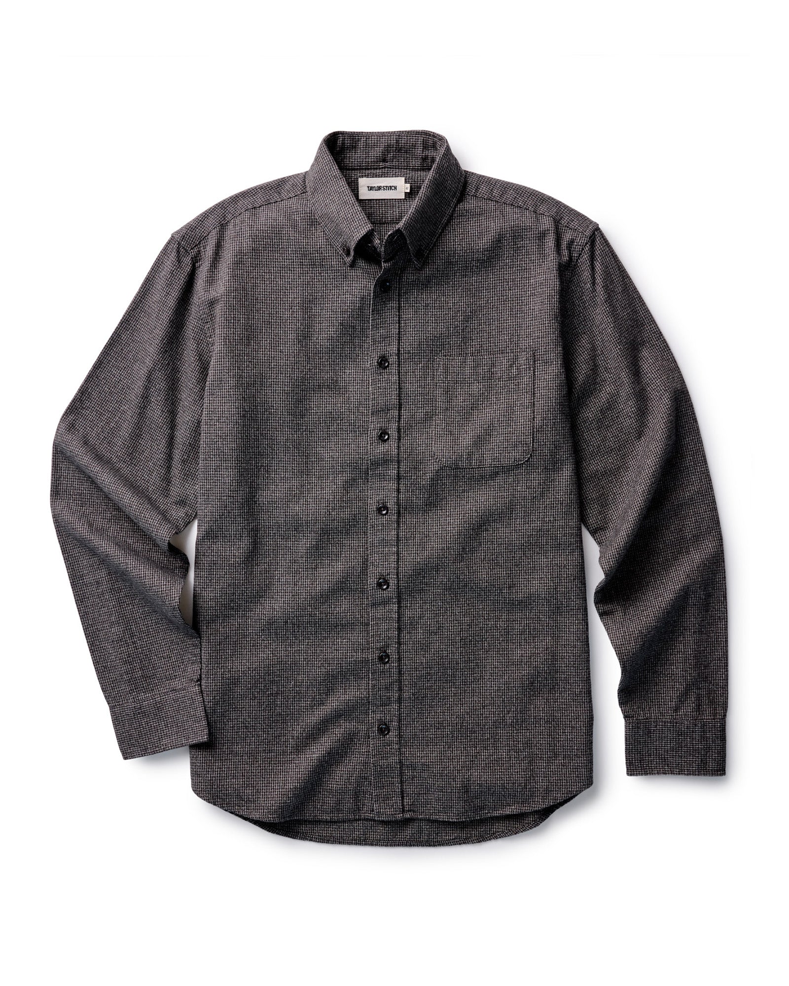 material shot of the collar on The Jack in Dark Forest Houndstooth, Wovens by Taylor Stitch