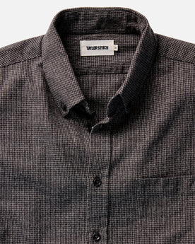 material shot of the horn buttons on The Jack in Dark Forest Houndstooth, Wovens by Taylor Stitch