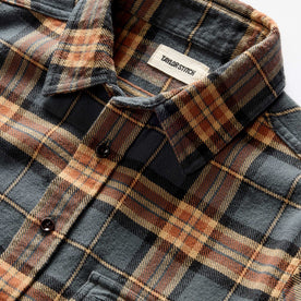 material shot of the collar on The Ledge Shirt in Conifer Plaid