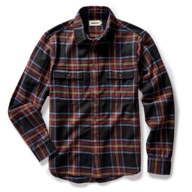 flatlay of The Ledge Shirt in Dark Navy Plaid, shown in full