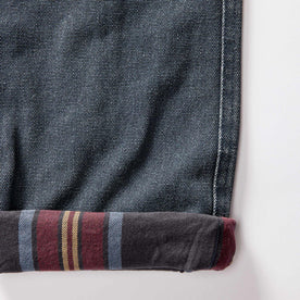 material shot of the flannel lining in The Lined Chore Pant in Navy Chipped Canvas