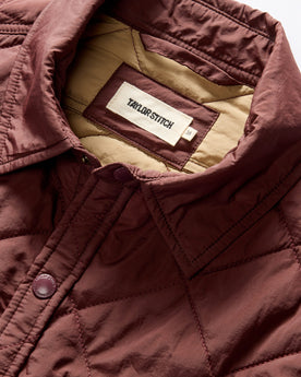material shot of the collar on The Miller Shirt Jacket in Burgundy, Outerwear by Taylor Stitch