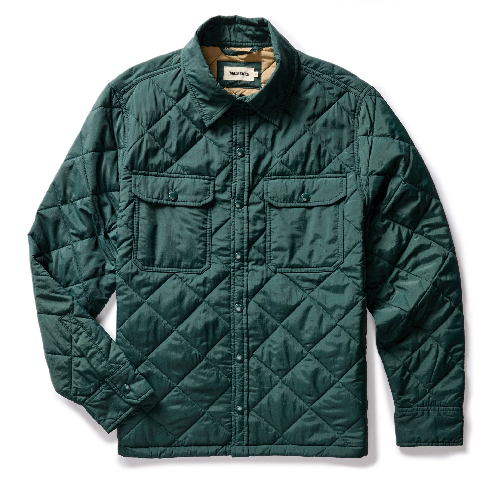 flatlay of The Miller Shirt Jacket in Conifer, Outerwear by Taylor Stitch
