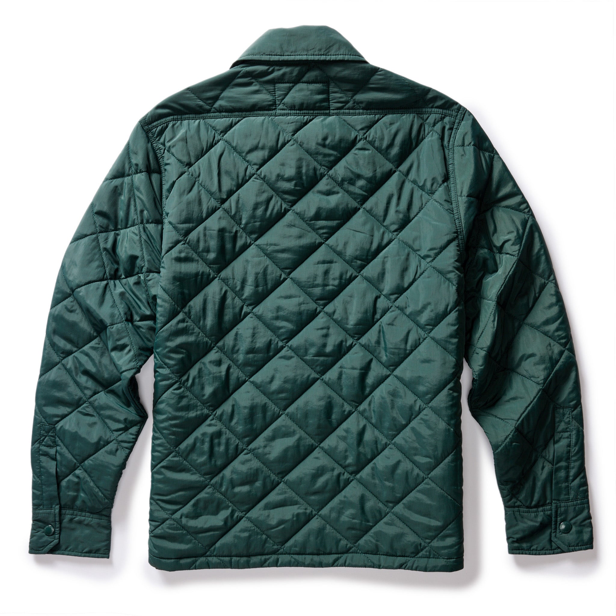 flatlay of The Miller Shirt Jacket in Conifer, from the back, Outerwear by Taylor Stitch