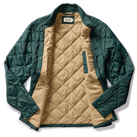 flatlay of The Miller Shirt Jacket in Conifer, shown open
