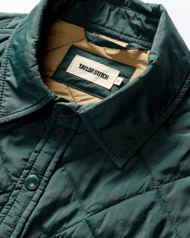 material shot of the collar on The Miller Shirt Jacket in Conifer, Outerwear by Taylor Stitch