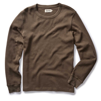 flatlay of The Organic Cotton Waffle Crew in Fatigue Olive