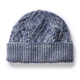 flatlay of The Orr Beanie in Marled Indigo