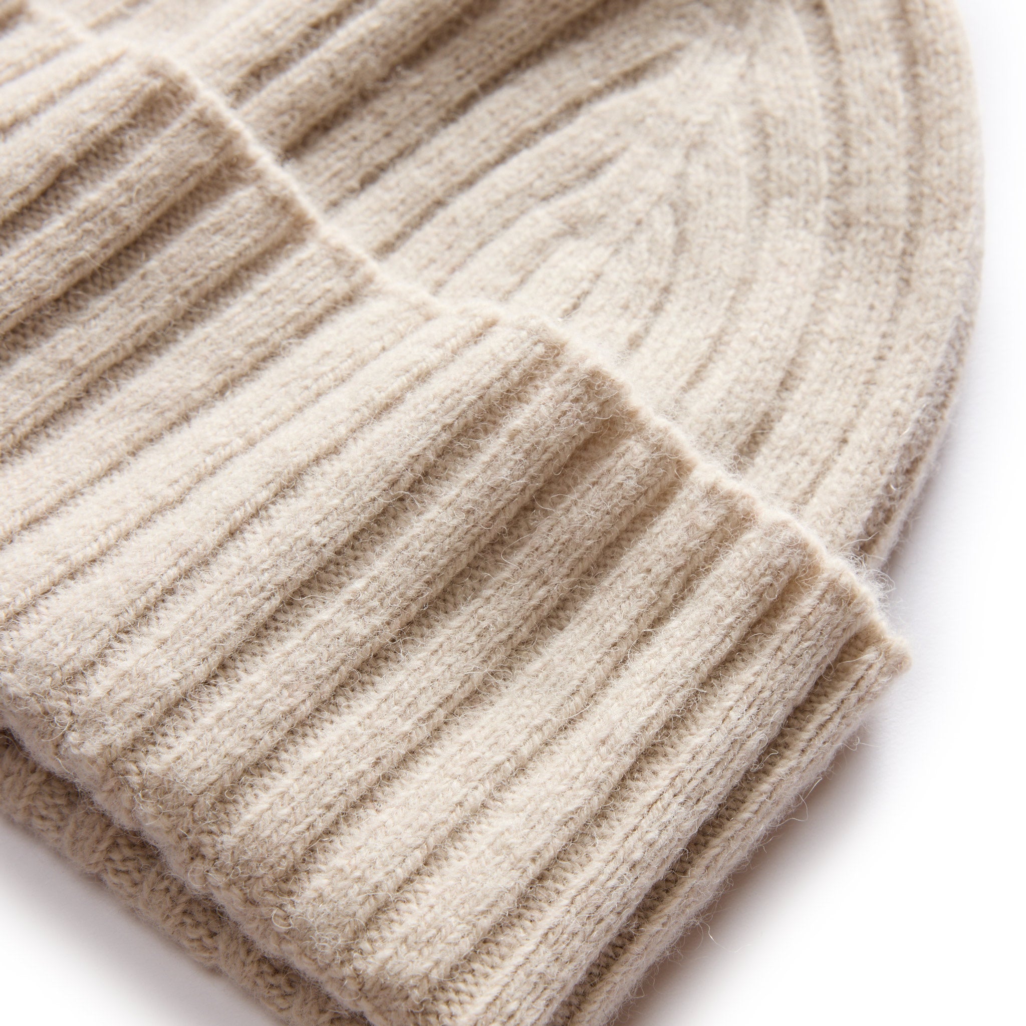 material shot of the rib on The Rib Beanie in Oat Heather, Accessories by Taylor Stitch