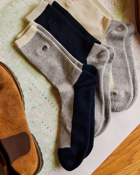 material shot of The Ribbed Sock in Grey, Accessories by Taylor Stitch
