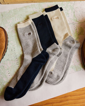 grouping of The Ribbed Sock in Natural, Navy and Grey, Accessories by Taylor Stitch