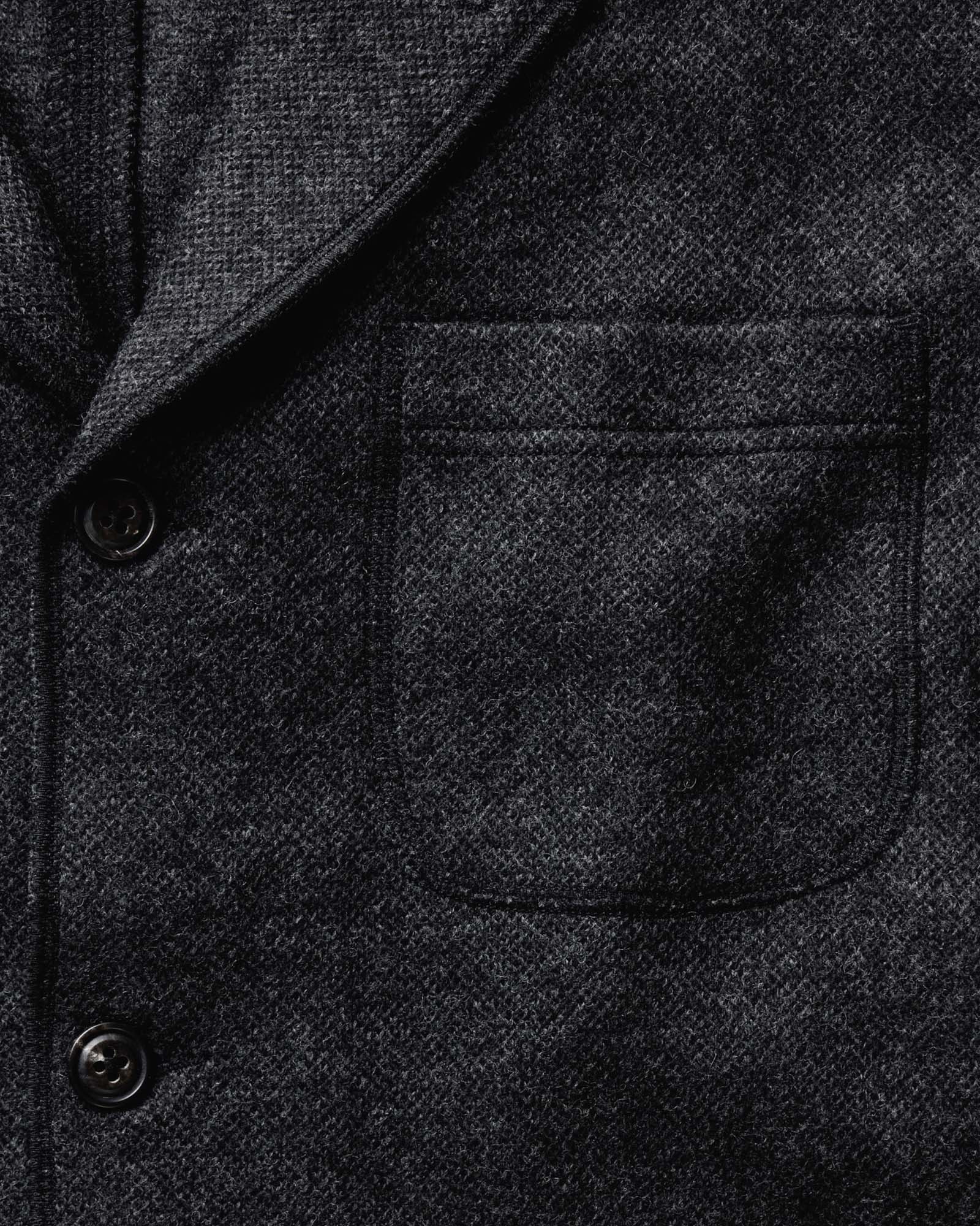 material shot of the lapel on The Ridgewood Cardigan in Charcoal Birdseye Wool, Outerwear by Taylor Stitch