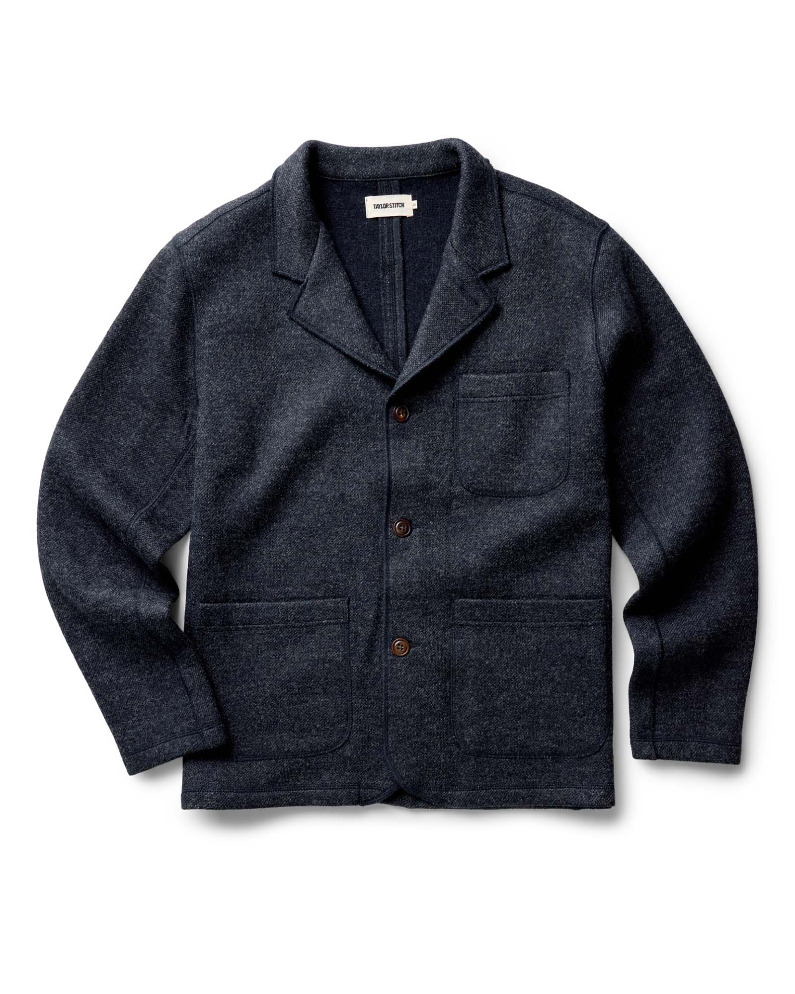 flatlay of The Ridgewood Cardigan in Navy Birdseye Wool, Outerwear by Taylor Stitch