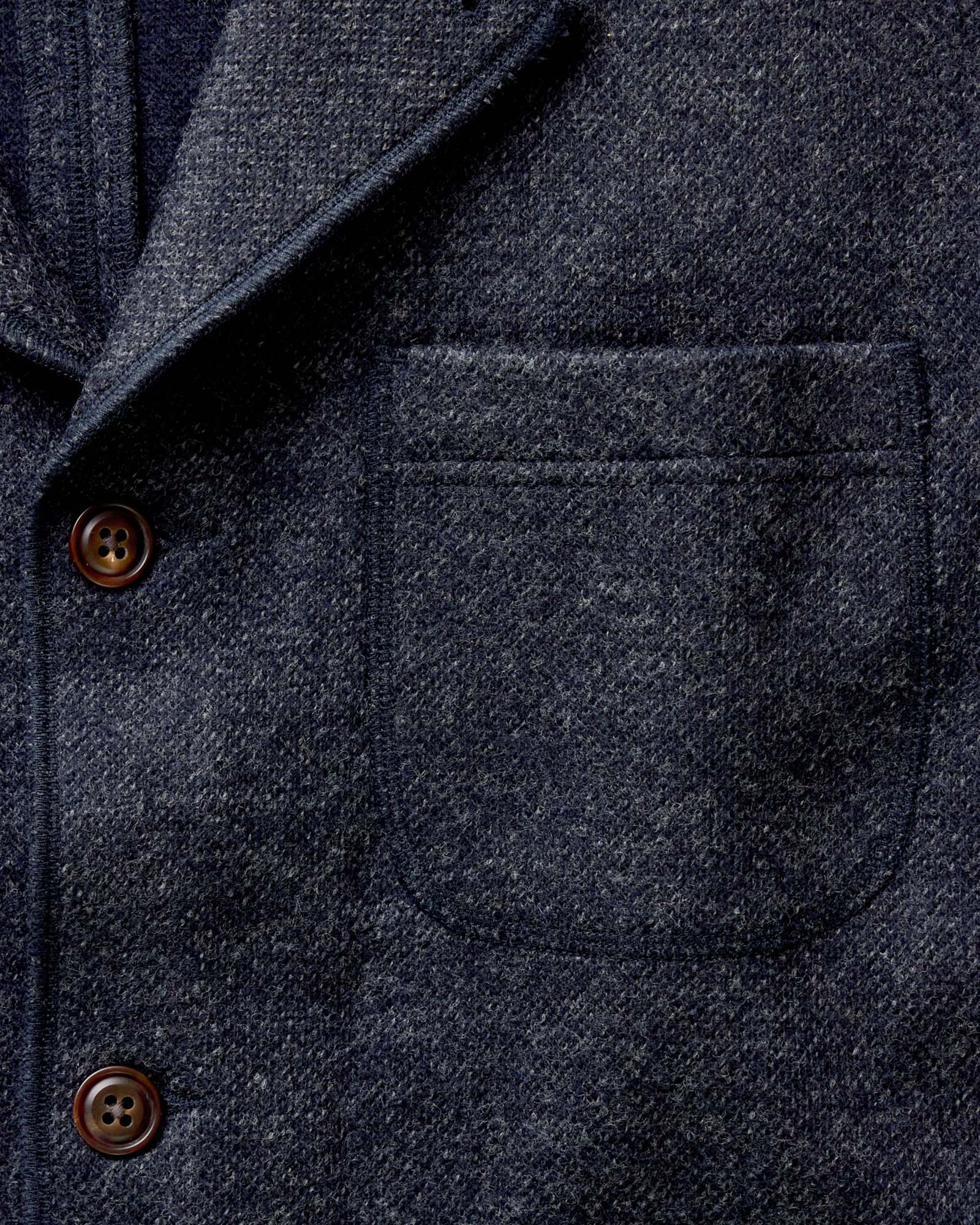 material shot of the lapel on The Ridgewood Cardigan in Navy Birdseye Wool, Outerwear by Taylor Stitch