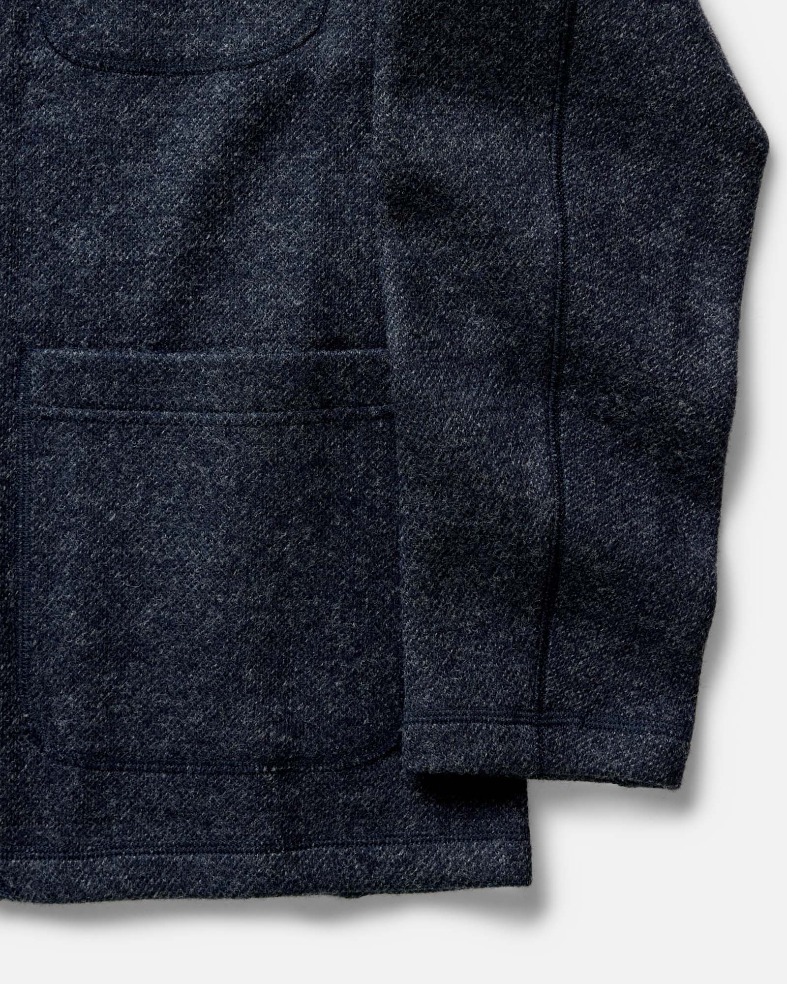 material shot of the collar on The Ridgewood Cardigan in Navy Birdseye Wool, Outerwear by Taylor Stitch