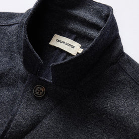 material shot of the collar on The Ridgewood Cardigan in Navy Birdseye Wool