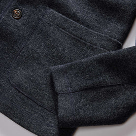 material shot of the front pockets on The Ridgewood Cardigan in Navy Birdseye Wool