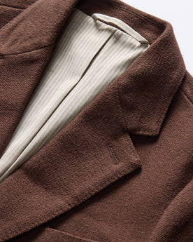 material shot of the lapel on The Sheffield Sportcoat in Dark Chestnut Moleskin, Outerwear by Taylor Stitch