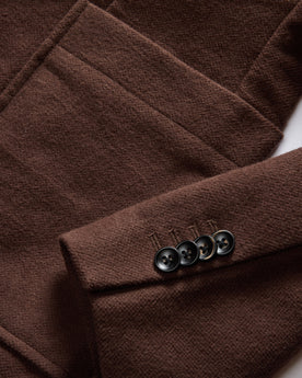 material shot of the buttons on The Sheffield Sportcoat in Dark Chestnut Moleskin, Outerwear by Taylor Stitch