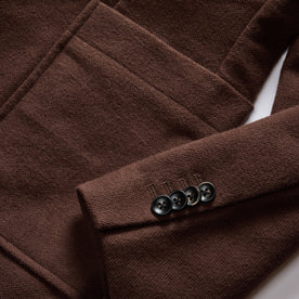 material shot of the buttons on The Sheffield Sportcoat in Dark Chestnut Moleskin