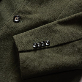 material shot of the buttons on The Sheffield Sportcoat in Forest Moleskin