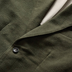 material shot of the lapel on The Sheffield Sportcoat in Forest Moleskin