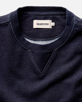 material shot of the collar on The Apres Crew in Indigo Terry, Knits by Taylor Stitch