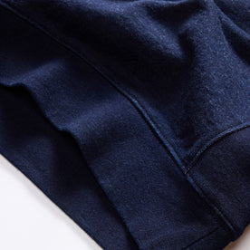 material shot of the hem on The Apres Crew in Indigo Terry