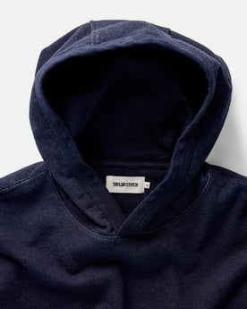 material shot of the hoodie on The Apres Hoodie in Indigo Terry, Knits by Taylor Stitch