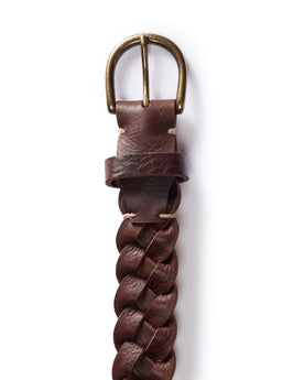 editorial image of the buckle on The Braided Belt in Dark Brown, Accessories by Taylor Stitch