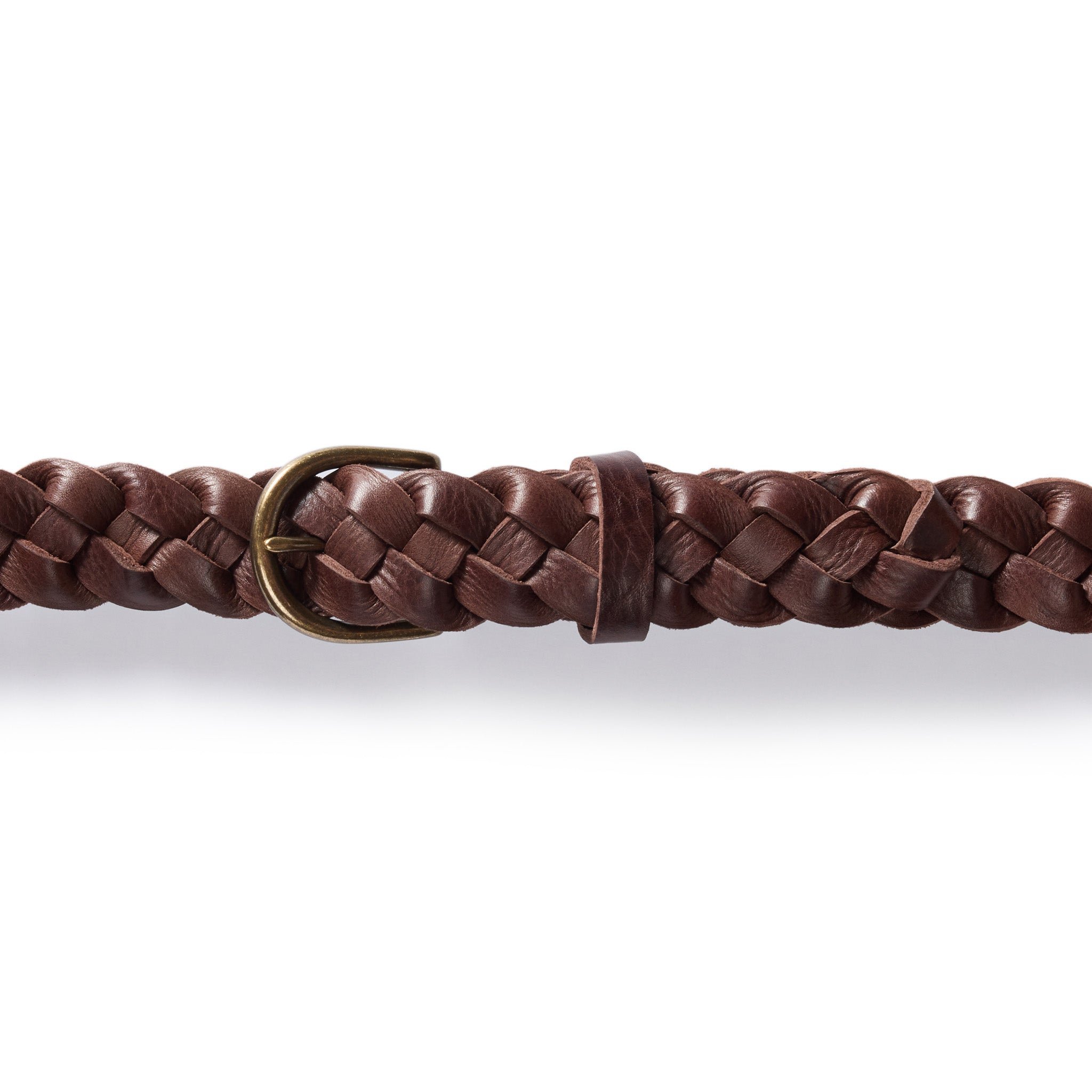 editorial image of The Braided Belt in Dark Brown buckled , Accessories by Taylor Stitch
