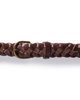 editorial image of The Braided Belt in Dark Brown buckled , Accessories by Taylor Stitch