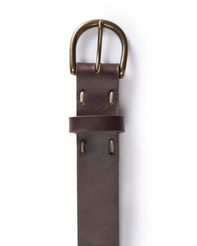 editorial flatlay of the buckle on The Foundation Belt in Dark Brown, Accessories by Taylor Stitch