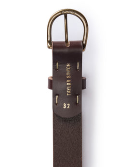 editorial flatlay of the inside of the buckle on The Foundation Belt in Dark Brown, Accessories by Taylor Stitch