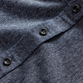 material shot of the charcoal buttons on The Utility Shirt in Rinsed Indigo Herringbone