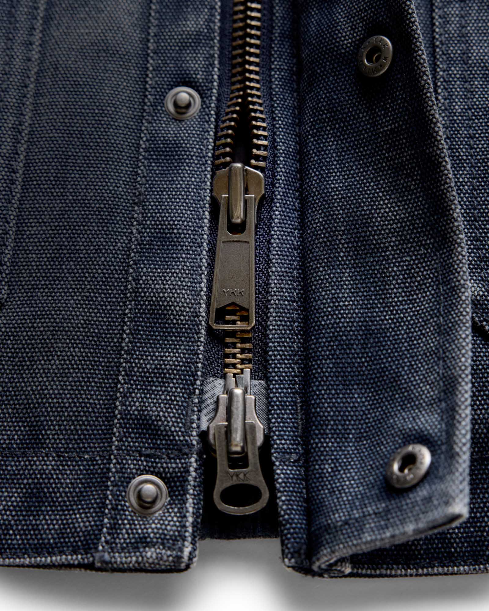 material shot of the corduroy collar on The Workhorse Jacket in Navy Chipped Canvas, Outerwear by Taylor Stitch