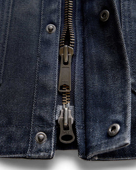 material shot of the corduroy collar on The Workhorse Jacket in Navy Chipped Canvas, Outerwear by Taylor Stitch
