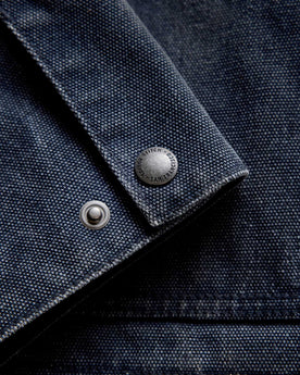material shot of the YKK zipper on The Workhorse Jacket in Navy Chipped Canvas, Outerwear by Taylor Stitch