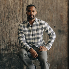 fit model in The Yosemite Shirt in Birch Buffalo Check