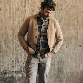 The Eddy Cardigan in Camel Herringbone Merino - featured image