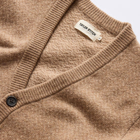 material shot of The Eddy Cardigan in Camel Herringbone Merino