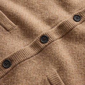 material shot of the horn buttons on The Eddy Cardigan in Camel Herringbone Merino