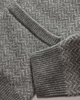 material shot of the ribbed cuffs on The Eddy Cardigan in Ash Herringbone Merino, Knits by Taylor Stitch
