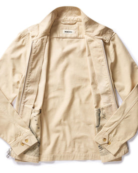 flatlay of the inside of The Flint Jacket in Light Khaki Broken Twill, Outerwear by Taylor Stitch