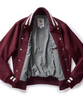 material shot of the inside of The Golden Bear Snap Bomber in Port Wool, Outerwear by Taylor Stitch
